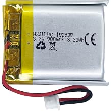 DC 3.7V 900mAh 102530 Rechargeable Lithium Polymer Battery, Suitable for DIY 3.7-5V Electronic Products with Built-in 2-Wire Battery Replacement and LED Lights