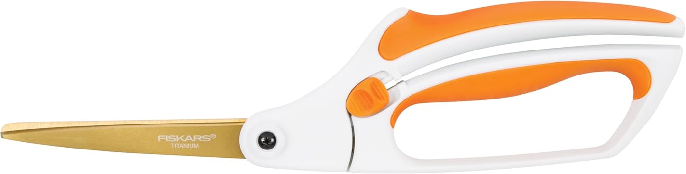 Fiskars Easy Action 8" Titanium Scissors - Stainless Steel Fabric and Mixed Media Scissors - Arts and Crafts - Orange/White