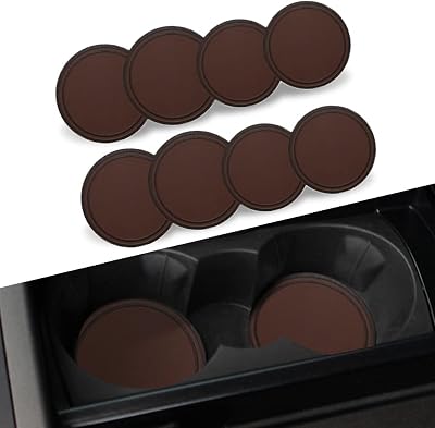 TripleAliners Car Cup Holder Insert Leather Coaster, Leather Cup Holder CoastersDecoration Waterproof, Front and Rear Fit for Most VehicleSet of 4Brown