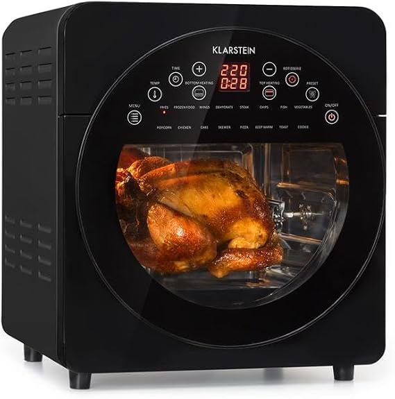 Klarstein AeroVital Easy Touch Air Fryer, 1700 W Air Fryer, XXL Volume: 14 L, 16 Programs, Cool Touch Housing, 60 min Timer, 8 Hours Drying Function, Black