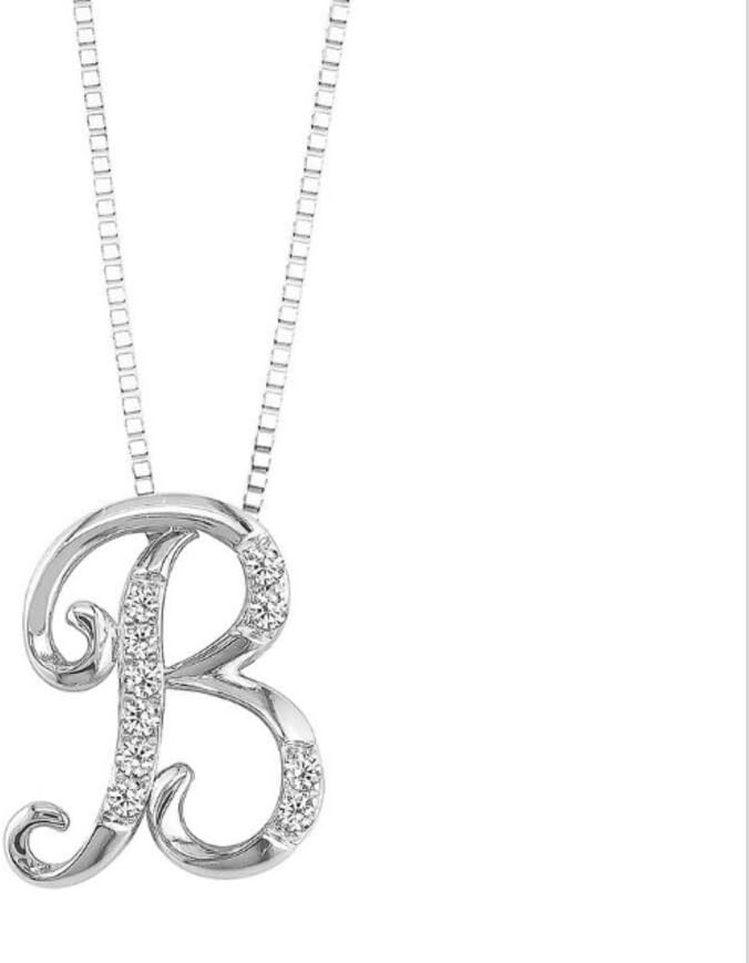 JMS Jewelry 18K White Gold InitialB Pave with Diamond Pendant 39