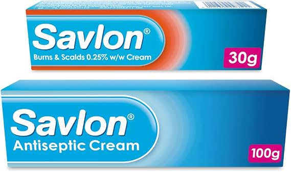 Savlon Burns & Scalds 0.25% w/w Cream (1 x 30g) & Savlon Antiseptic Cream (1 x 100g), Fast-Acting Relief, Soothing, Healing, Reduces Swelling and Discomfort, Essential First Aid Bundle (Pack of 2)