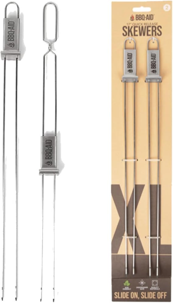 Extra Long 17" Skewers - Quick Release Barbecue Metal Skewers for Kabobs - Double Pronged, Stainless Steel