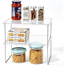 IVYHOME Pantry Organizer, Cabinet Storage Shelf Rack, Stackable Kitchen Cabinet, Foldable Countertop Shelf Organizer, 2 Pack