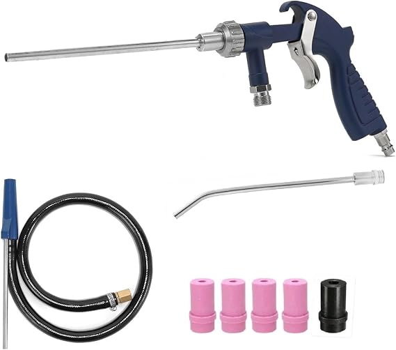 Air Sand Blaster Gun kit with 5pcs Replaceable Nozzle,Carbon Cleaning Walnut Blaster,2pcs Long Nozzle Attachment and 1pc 1M Sand Suction Pipe