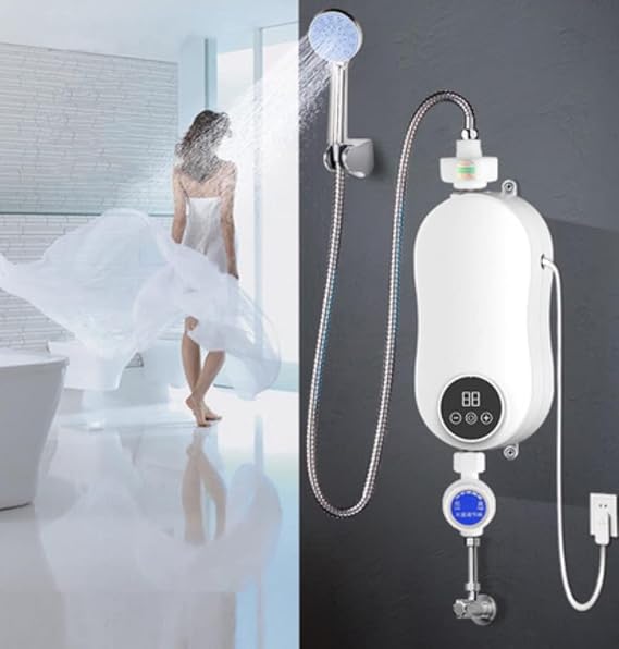 Electric Instant Hot Water Heater Shower Electric Tankless Shower Hot Water Faucet Kitchen Bathroom Instantaneous Water Heater Tap Hose Bracket for Bathroom