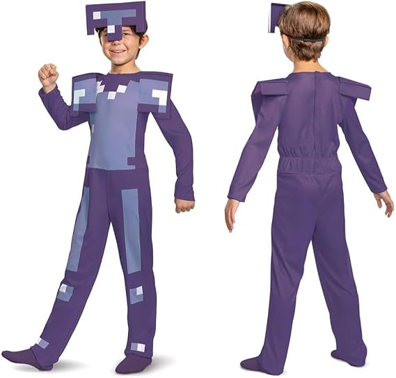Disguise Minecraft Costume, Enchanted Diamond Armor Outfit for Kids, Minecraft Costume Halloween Multicolored, Medium (7-8)