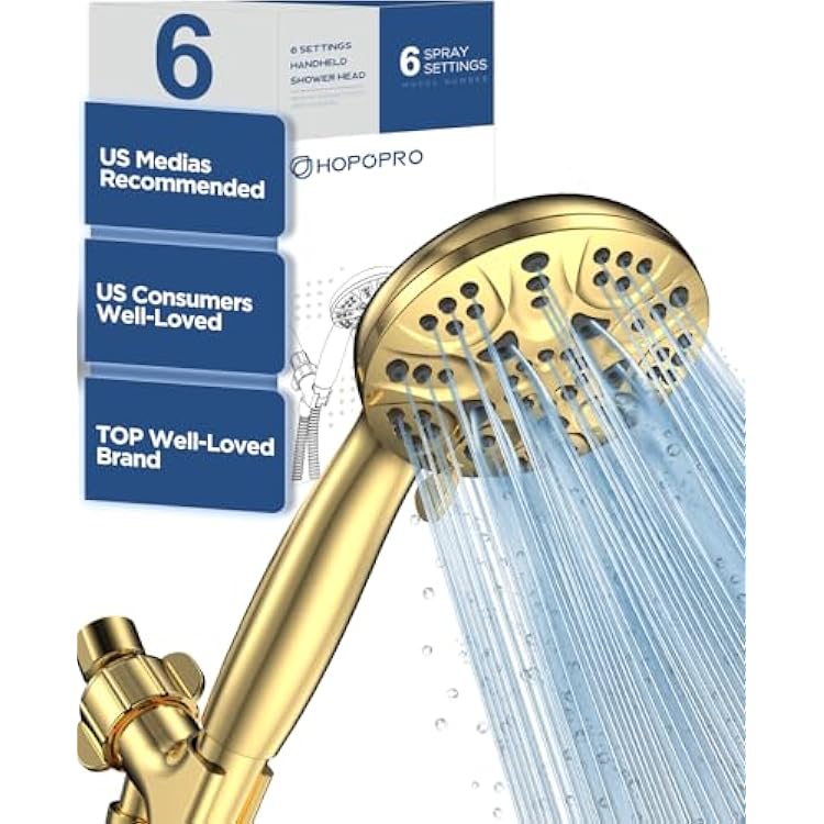 6-Mode High Pressure Handheld Shower Head Set, Consumer Reports Recommended HOPOPRO High Flow Hand Held Showerhead with 59 Inch Hose Bracket Teflon Tape Rubber Washers