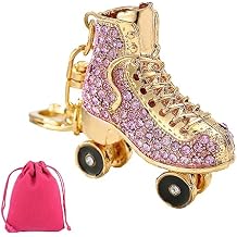Sparkly Rhinestone Roller Skate Keychain Shiny Crystal 3D Key Ring Cute Backpack Car Pendant Key Holder (Purple)