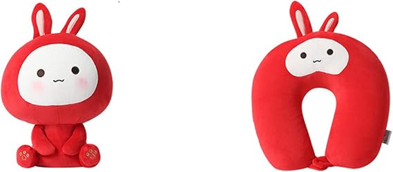2in1 Travel Pillow Zip and Flip U Shaped Neck Pillow, Cute Penguin Neck Support Pillow, Kids Soft Stuff Travel Pillow, Cartoon Animal Neck Support Pillow Gift for Camping Hiking Car Airplane(Red)