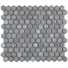 SOMERTILE FPLH1X12 Hudson 1" Hex Grey Eye Porcelain Mosaic Tile, 10