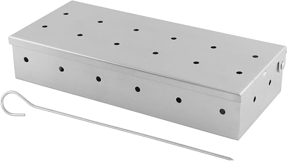 Stainless Steel Smoker Box with BBQ Skewer for Gas Charcoal Grill Wood Chip