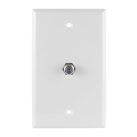 GE Coax Plate, 1-Port, One Wall Mounted F-Type Connection for Coaxial Cable, Screws Included, Single Gang, White, 40050