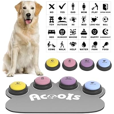 4 Pcs Dog Talking Button Set, Dog Buttons for Communication, 30s Recordable Voice Pet Buzzer Training Buttons, Speaking Button for Dogs with Anti-Slip Dog Buttons Talk Mat and 24 Scene Stickers