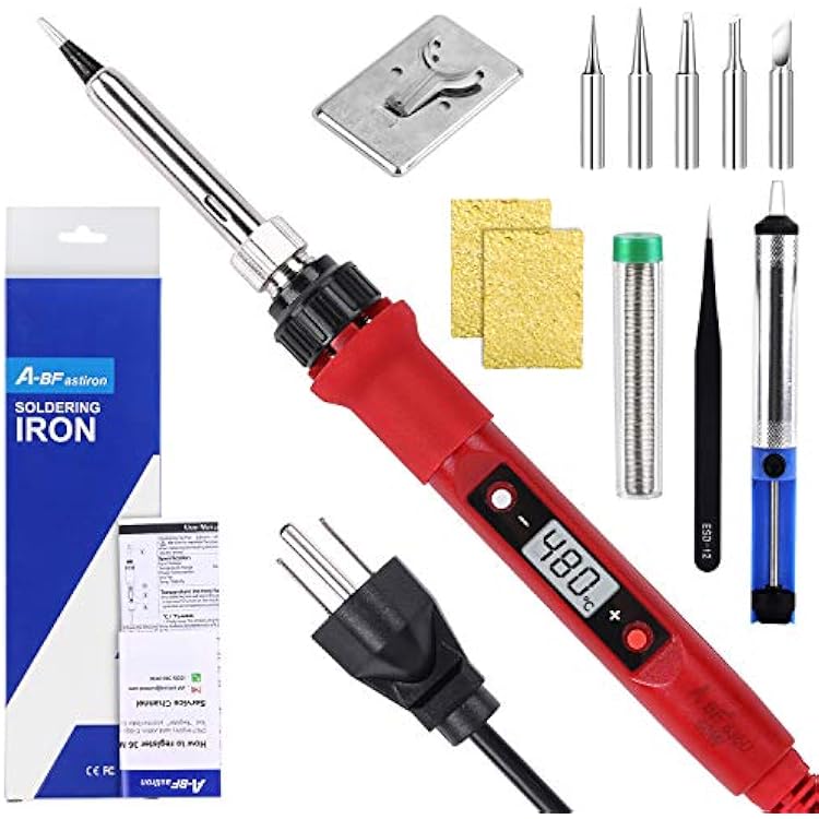 A-BFastiron Electronics Soldering Iron Kit - 80W 110V Soldering Gun, LCD digital adjustable temperature Solder Iron, Soldering Kit with 5pcs Solder Tips, Welding Tool for electronic repairs and DIY