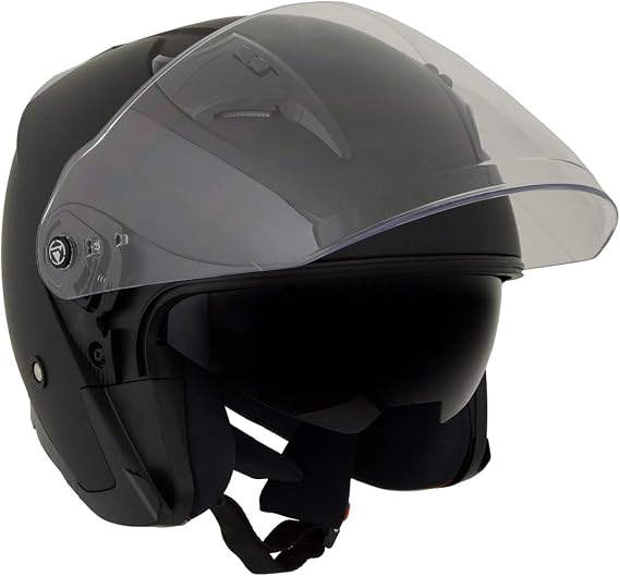 Milwaukee Performance Helmets MPH9805DOT Shift Open Face 3/4 Matte Black Helmet Biker w/ Drop Down Visor