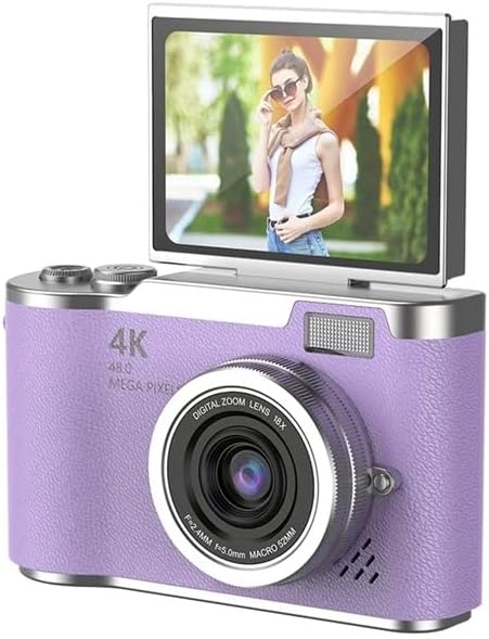4K Dijital Retro Video Kamera 48MP 18X Zoom Flaşlı (32GB) Kart Dijital Vlog Fotoğraf Makinesi TÜRKÇE Mor