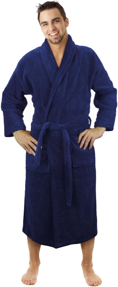 Stars and Stripes NAVY BLUE Bathrobe UNISEX shawl collar LUXURY 100% COTTON Terry Towel Bathrobes, terry bath robe, 450 GSM cotton bathrobe