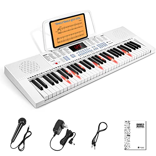 Vangoa VGK611 Electric Keyboard for Beginner, 61 Keys Portable Music Keyboard With Mini Lighted Keys, Electronic Piano for Kids, Boy, Girl, White