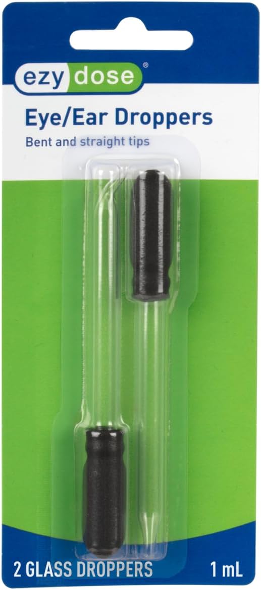 EZY DOSE Ear and Eye Medicine Dropper, 1mL Glass Liquid Dispenser with Straight & Bent Tips, BPA-Free Design for Precise Dosing, Ideal for Eye Drops, Ear Care, Small Pets