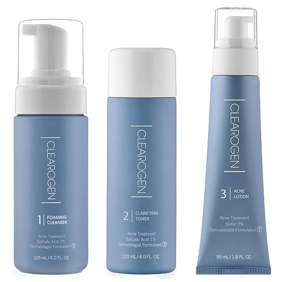 Clearogen Acne Treatment Kit, Acne Kit, Skin Care Acne, Acne Skin Care Set, Natural Anti-DHT Deluxe Set Sensitive Skin 3-Piece Set, 2-Month Supply