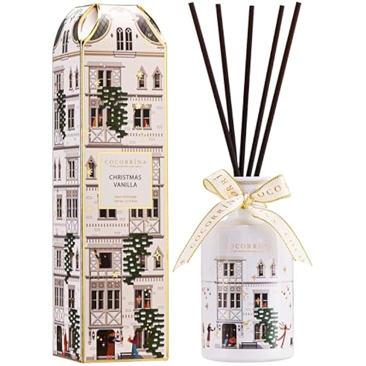 COCORRINA Reed Diffuser - Christmas Vanilla 6.7 fl oz Chirstmas Reed Diffuser with 8 Sticks Home Fragrance Bathroom Shelf Decor Festive House Collection