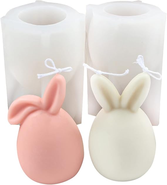 2-Pack Bunny Eggshell Shaped Silicone Candle Molds, 3D Easter Rabbit Molds for Candle Making Resin Soap Casting, Folded Ears and Standing Ears Molds for Easter Gifts Home Decor