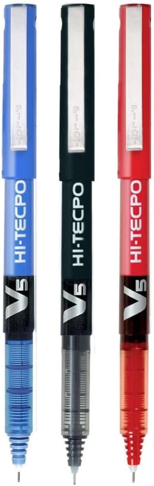 Pilot V5 Liquid Ink Roller Ballpoint Pen - 1Blue + 1Black + 1 Red, (9000014712)