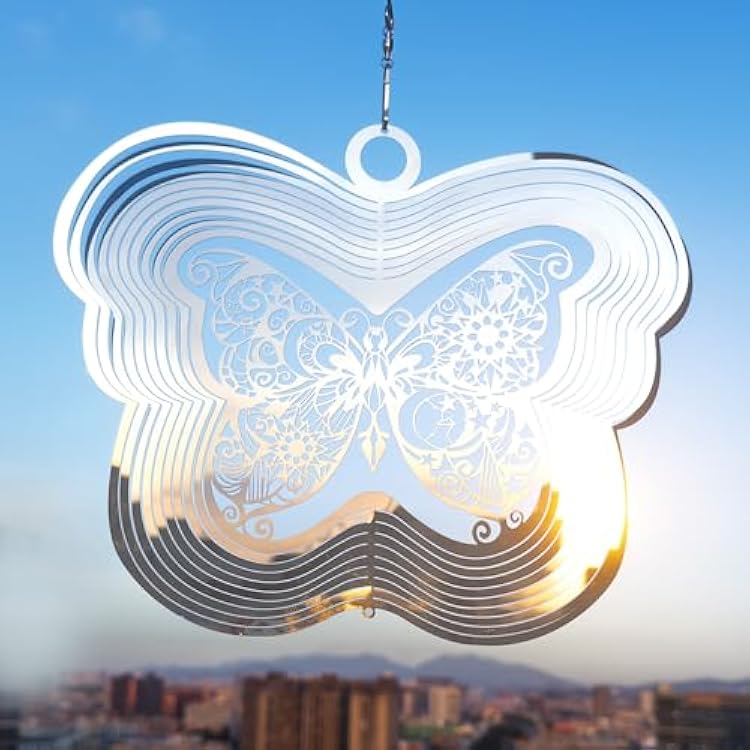 Wind Spinners Outdoor, 3D Butterfly Hanging Wind Spinners, 12 inches, Kinetic, Stainless-Steel Metal, Smooth Spinning, Indoor and Outdoor Decoration for Garden, Patio, Yard, Gift for Women Mom Wife