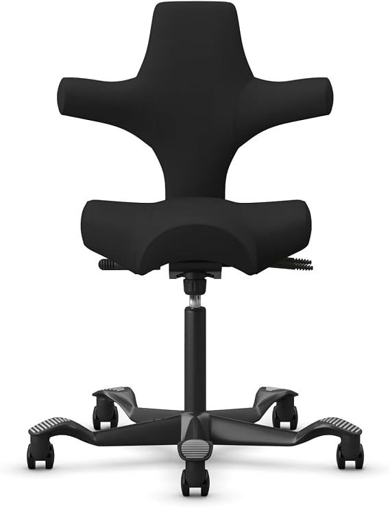 HAG Capisco Adjustable Sit to Stand Desk Chair - Black Frame - Leather Black Seat