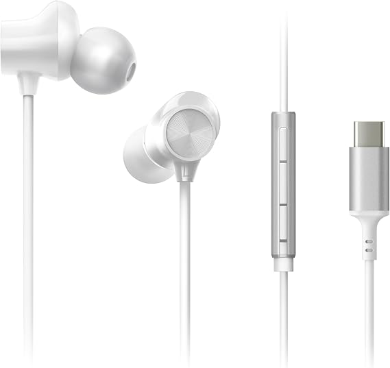 Panasonic ErgoFit Wired Earbuds, in-Ear Headphones with Microphone and Call Controller, Ergonomic Custom-Fit Earpieces (S/M/L), USB-C Compatible - RP-TCM325-W- (White)