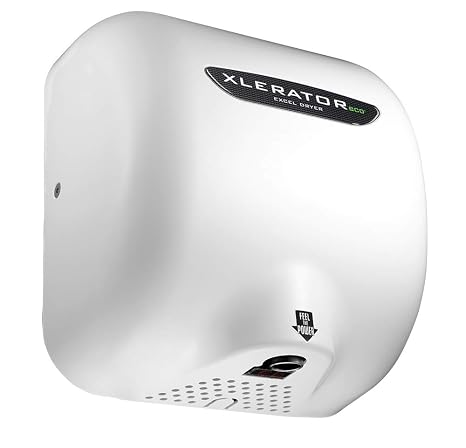 XLERATOReco XL-W-ECO-1.1N Hand Dryer, Excel Dryer, Restroom Hand Dryer, Sustainable, Eco-Friendly, Automatic, Surface-Mounted, Cast Cover, White Epoxy Paint, 110-120V with Noise Reduction Nozzle