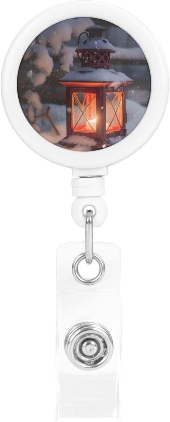 Lantern Snow Badge Reel Retractable Badge Holder with Alligator Clip Cute Badge Clip on ID Name Card Holders for Office Worker Doctor Nurse Badge Reel Name Decorative