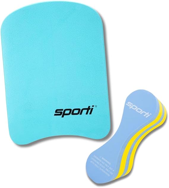 Sporti Junior Kickboard & Blue Pull Buoy Set: Fun & Effective Tool for Young Swimmers' Strength & Technique