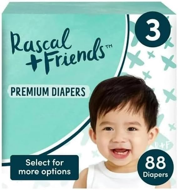 Rascal + Friends Premium Diapers Size 3, 88 Count (Pack of 1)