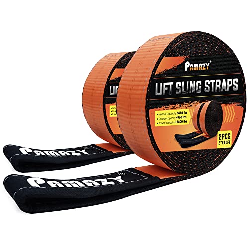 2 Pack 2 x10FT Super Sturdy Lift Sling Strap, 18800 Pound Capacity Heavy Duty Eye-Eye Nylon for Hoist, 2-Ply Twist Polyester Rigging, Tree Saver Recovery Web Sling Winch