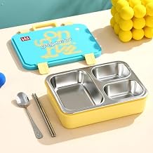 Beslenme Kutusu Paslanmaz Çelik - 700 ml 3 Bölmeli Taşıma Kulplu Çocuk Beslenme Kabı (Mavi)