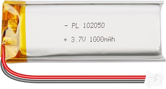 3.7V 1000mAh 102050 LiPo Battery Pack, 1S Rechargeable Lithium Polymer Battery with PCM Protection, Micro JST 1.25mm 2-Pin Plug for ESP32 Arduino NodeMCU