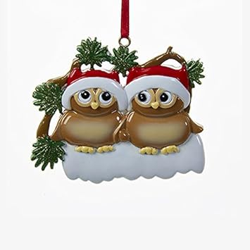 Owl Couple Christmas Ornament - Family of 2 Best Friends Newlywed Anniversary Keepsake Gift Holiday Tree Decoration with Customization Option Brown