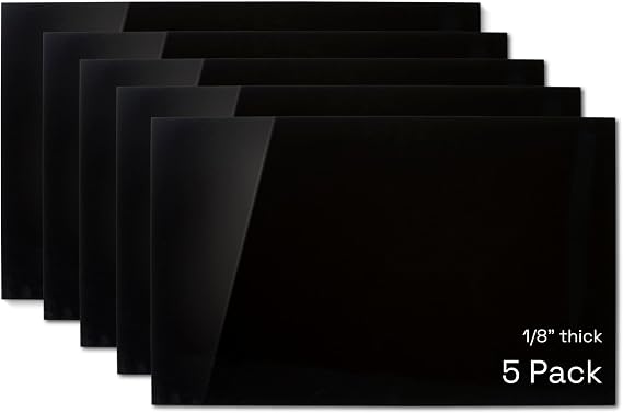 Proofgrade Black Acrylic Sheets for Laser Cutting and Engraving - 5 Sheets, 12x20 Inch - Opaque Glossy Acrylic for Glowforge Laser Cutter