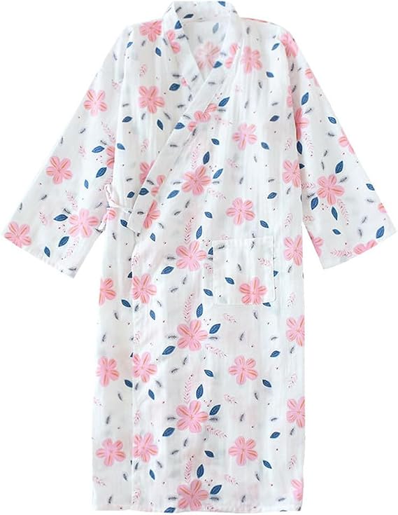 SIQITECHNO Women Summer Bathrobe Cotton Thin Cool Kimono Pajama Loose Yukata Lounge Wear