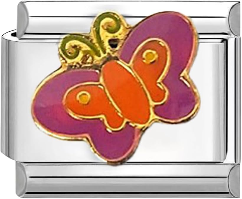 UNY JEWEL Enchanted Butterfly Italian Charm 9mm Stainless Steel Link - Whimsical Enamel Design Modular Charm Bracelet Link