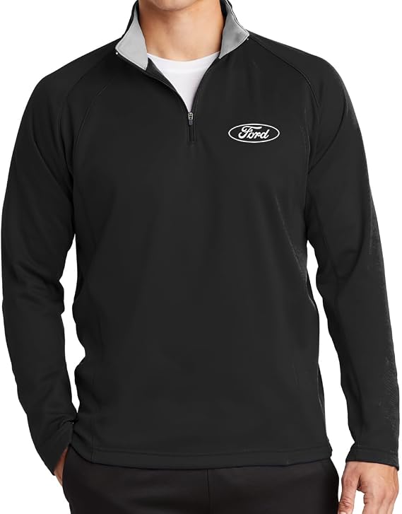 Mens White Ford Oval Logo 1/4 Zip Pullover