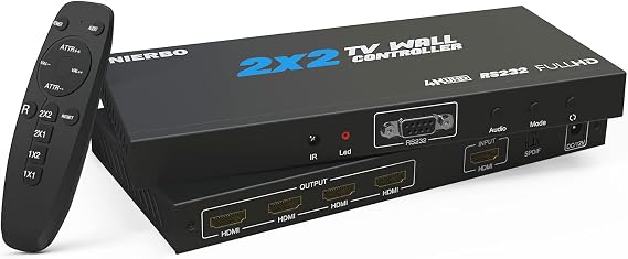NIERBO 2x2 HDMI Video Wall Controller, 4K x 2K HD Display, 180 Degree Rotate Input RS232 4K & Output 1080P