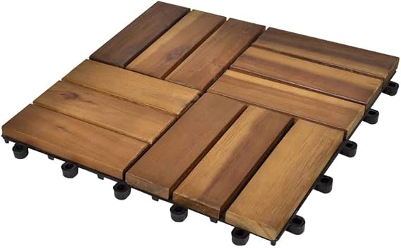 DIY Acacia Wooden Wall Planks Easy to Install Floor Tile for Both Indoor & Outdoor Use 10 pcs Acacia Decking Tiles 11.8"x11.8"