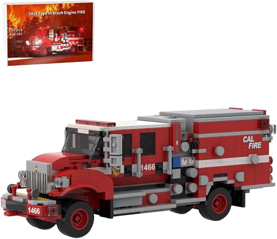 Fire Truck Building Blocks Set, 767 Pcs Type III Brush Engine Model Kit with Water Pump System, Custom Markings Stickers, Firetruck Building Bricks Collectibles for Adults