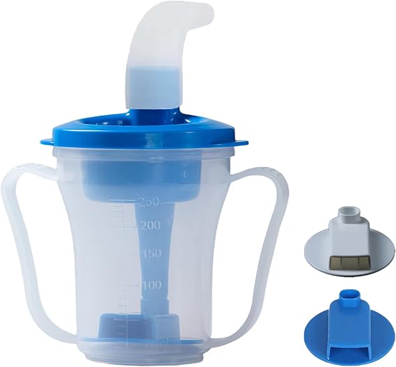 Dysphagia Regulating Drinking Cup for Swallowing and Disorders People,Dispenses 5cc or 10cc of Liquid Each Time,No Thickener is Used.Helps to Prevent Choking (blue)