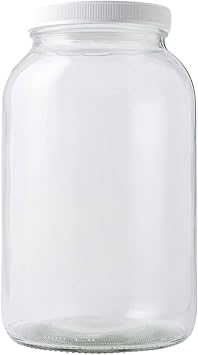 FastRack 1 Gallon Mason Jar with White Airtight Lid | Regular Glass Canisters with Airtight Lids | Large Mouth Glass Jar for Food Storage, Canning, Fermentation, Pickling