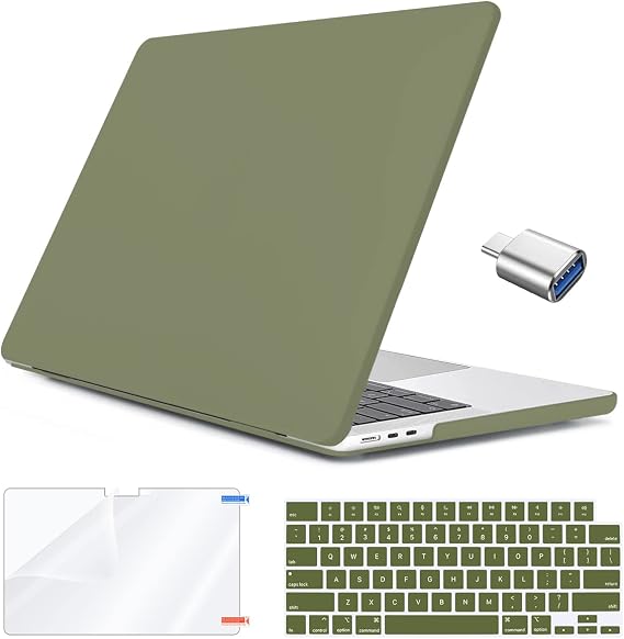 Compatible with New MacBook Air 13.6 inch Case 2022 M2 Model A2681 with Touch ID & Liquid Retina Display, Plastic Hard Shell & Keyboard Cover & Screen Protector & Type C Adapter, Army Green