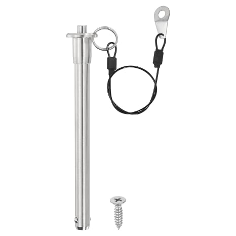 PATIKIL 1/2"(12mm) 304 Stainless Steel Quick Release Pin, Usable Length 4.7"(120mm) Push-Button Ball Locking Pin Ring Handle with 25cm Lanyard Cable M5 Screw, Silver